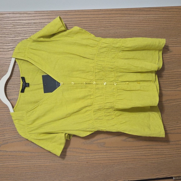 Marc New York Linen Blend Top in Bright Yellow Green - Picture 1 of 11